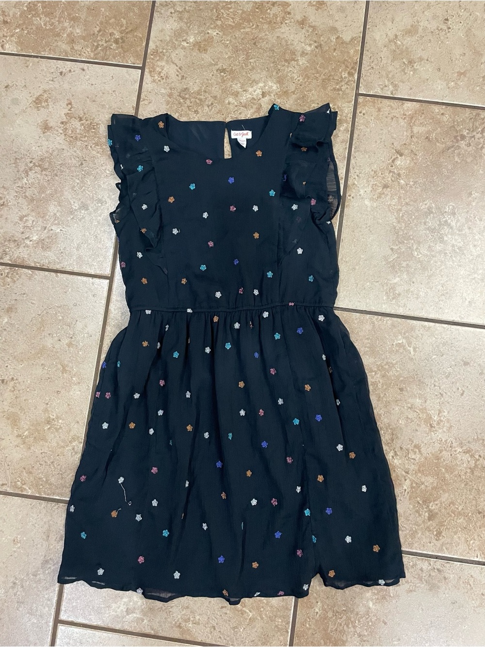 Cat & Jack Black Dress with Multicolor Embroidered Dots